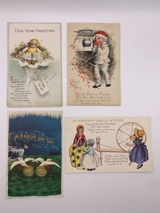 Lot of 4 Desirable Antique Posted New Year Postcards - Picture 1 of 6