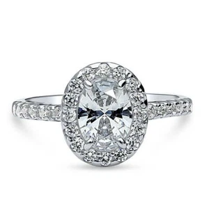 BERRICLE Sterling Silver Halo Oval CZ Wedding Engagement Promise Ring