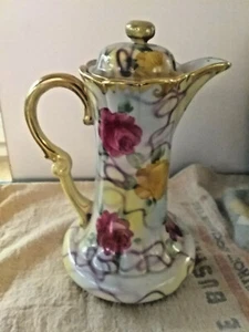 Antique Porcelain Chocolate Coffee Pot Tea Pot Hand Painted Gold Trim - Picture 1 of 11