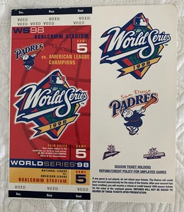 1998 Void WORLD SERIES TICKET & Logo Stub PADRES YANKEES JETER RIVERA GWYNN - Picture 1 of 8