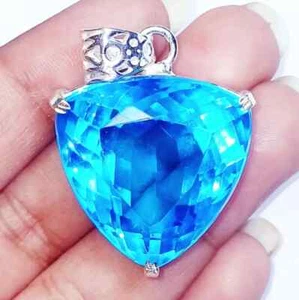 Light Blue Topaz 80.80+ Ct Certified Loose Gemstone GS Solid Silver Pendent - Picture 1 of 9