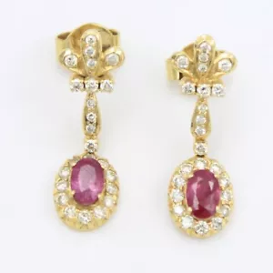 Vintage 3.60 TCW Natural Untreated Ruby & Diamond Drop Earring in 18K Gold - Picture 1 of 8