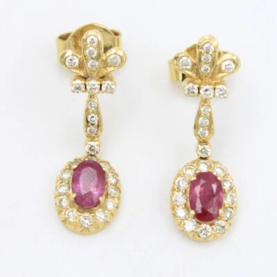 Vintage 3.60 TCW Natural Untreated Ruby & Diamond Drop Earring in 18K Gold - Image 1 of 4