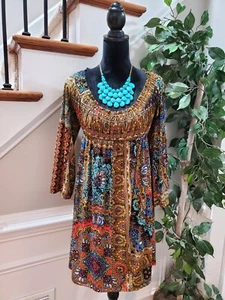 Muse Women Multicolor Polyester Scoop Neck Long Sleeve Knee Length Dress Size 6 - Picture 1 of 9
