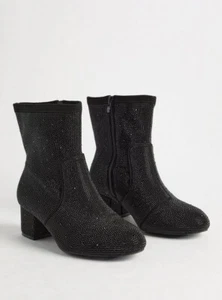 Torrid Black Glass Embellished Stretch Boots Size 10WW Sparkle Glamourous New - Picture 1 of 4