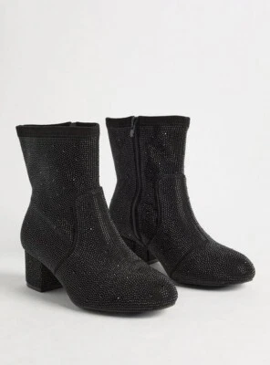 Torrid Black Glass Embellished Stretch Boots Size 10WW Sparkle Glamourous New - Image 1 of 4