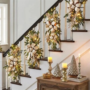 Swag Christmas Prelit Hanging Stairway Decoration Artificial Pre-Lit Garland Hom - Picture 1 of 7