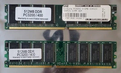 Samsung 512 MB DDR RAM 184-pin PC-3200U Desktop PC Memory Stick Module x2 - Image 1 of 2