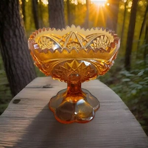 Vintage Retro Glass Dish Vintage Amber McKee Footed Jelly Bowl Martec Pattern - Picture 1 of 7