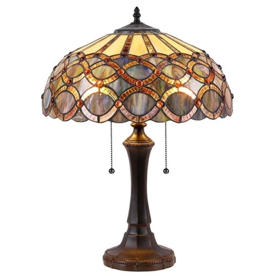 21.9" Antique Style Stained Glass Table Lamp 16.1" Shade - Image 1 of 2