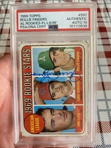 1969 TOPPS Rollie Fingers #597 RC Oakland Auto PSA 10 Auth HOF As BLAZER🔥🔥 - Picture 1 of 5