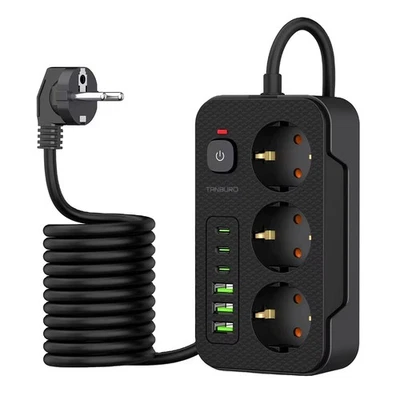 TANBURO 2500W Steckdosenleiste 3-fach Mehrfachsteckdose Mit 3 Typ-C und 3 USB Steckdosen