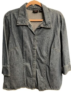 CAMISA ALC Mujer Denim Azul Jean Cuello Frontal A Presión Mangas Largas Talla Grande 1X XL Foto 1 de 3