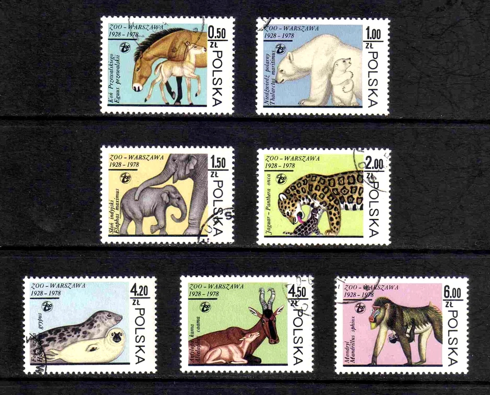 Poland 1978 Warsaw Zoo Animals complete set of 7 values (SG 2578-2584) used - Image 1 of 1