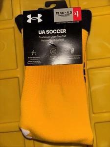 Under Armour Soccer Socks Youth Size 13.5K - 4.5 Over The Calf Steeltown Gold UA - Picture 1 of 3