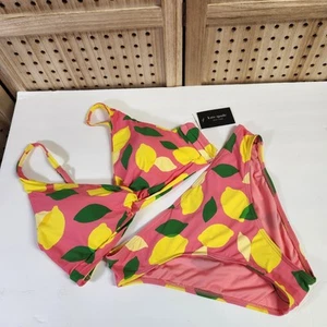NWT Stunning Kate Spade Pink Lemon bikini Swimsuit Size L knot twist front $148 - Picture 1 of 10