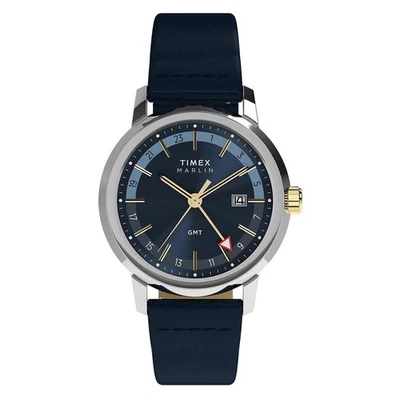 Timex Marlin GMT Classic Vintage Stainless Steel Leather 40mm Watch TW2Y47900 - image 1 of 4