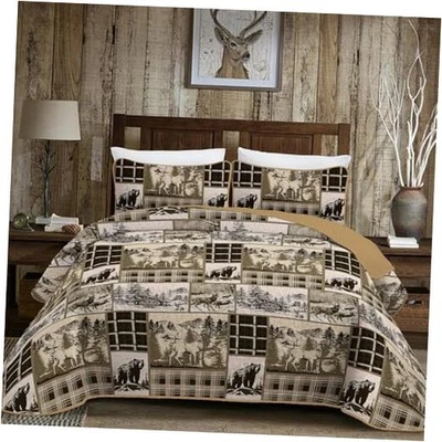 Juego de Edredón Patchwork Navidad Talla 3 Piezas, Árbol de Navidad Reno Reina Marrón Foto 1 de 4