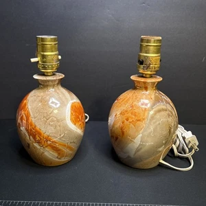 70's Ginger Jar Iridescent Porcelain Marbled Swirl Drip Glaze Table Lamp Pair EC - Picture 1 of 9