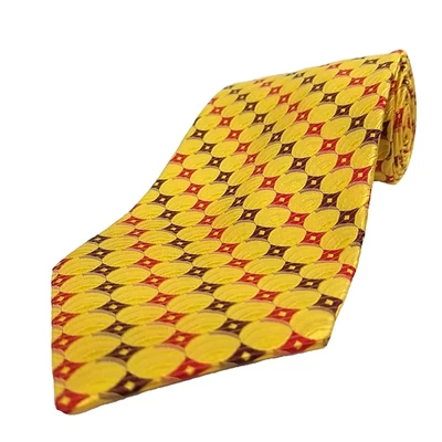 Cravatta vintage Jos A Bank lusso oro rosso geometrica 100% seta Italia 58" x 3,5" - Immagine 1 di 4