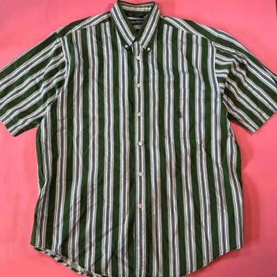 Camisa informal vintage de los 90 a rayas con cuello abotonado para hombre de los años 90 de algodón con botones Foto 1 de 4