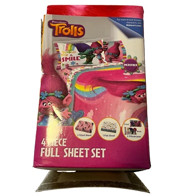 Juego de sábanas de microfibra tamaño completo Trolls SMILE 4 piezas sábanas Foto 1 de 4