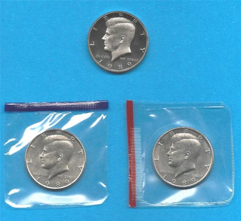 1989 P D and S BU and Proof Kennedy Half Dollar Set -PD in Mint Set Cellos Cover