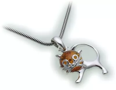Rimorchio Vero Ambra Gatto Argento 925 Sterling Unisex Gattino Nuovo - Immagine 1 di 2