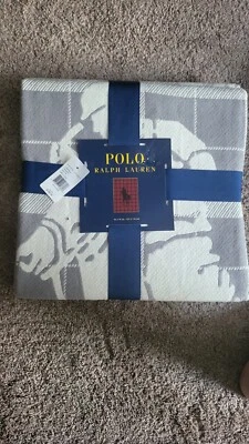 NWT Ralph Lauren New Polo Blanket/ Throw 50”x 70”. Ivory With Gray Horse Design - Image 1 of 4