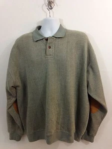ORVIS Mens Large L/S Gray Polo Style Sweater Faux Leather Elbow Patches XL - Picture 1 of 11