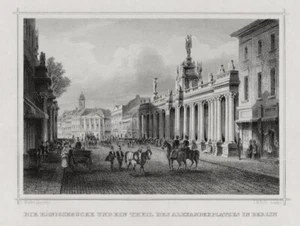 Berlin Königsbrücke und Alexanderplatz. Stahlstich Kolb / Würbs um 1850 - Picture 1 of 2
