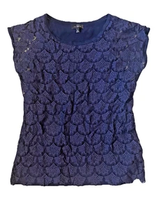 The Limited - Navy Blue Lace Top, Cap/Short Sleeve - Women's Size MEDIUM - Picture 1 of 5