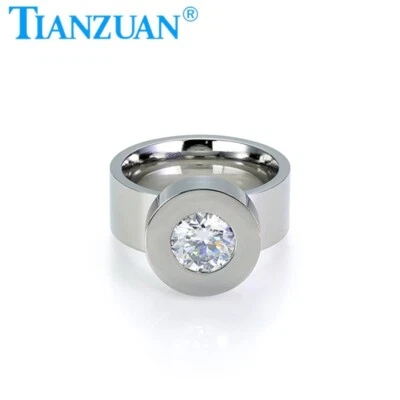 Anillo de mujer de acero inoxidable con moissanita redonda de 8 mm bisutería de moda Foto 1 de 4