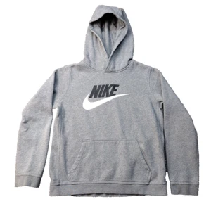 Nike Gray fleece pullover hoodie w black logo white Center swoosh youth size XL - Picture 1 of 8