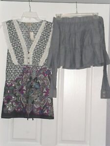 LADIES ONE STEP UP SKIRT SIZE L BLACK & NICOLETTE SHIRT TOP SIZE L NWT