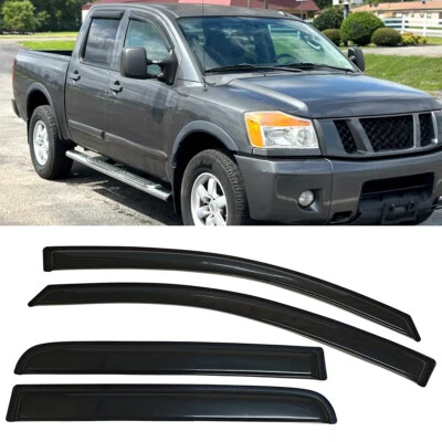 Fit 2004-2015 Nissan Titan Crew Cab Window Visors Sun Vent Shade Rain Guards - Image 1 of 4