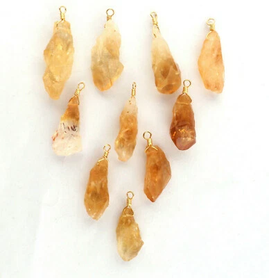 BIrthstone Raw Natural Citrine 24k Gold Plated Charms DIY Connectors 10 Pcs Lot Foto 1 de 3