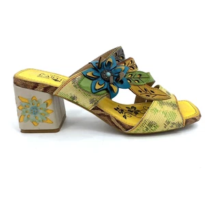 Womens 8.5 39 Spring Step L'Artiste Izetru Slide Heel Sandals Yellow Green Blue - Picture 1 of 11