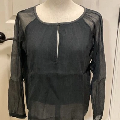 Kristensen Du Nord Womens Blouse Black Long Sleeve Keyhole Neck Sheer 1 New - Image 1 of 4