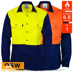 HI VIS FLAME RETARDANT PROTECTIVE WELDER WELDING DRILL WORK SHIRT ORANGE/YELLOW - Picture 1 of 4