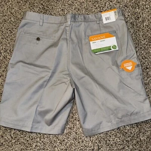 Savane Shorts Chinos Golf Mens Size 38 Gray Flat Front Eco Start NWT - Picture 1 of 4