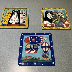 Catzilla Ceramic Tile Trivet Cat by Candace Reiter Hand Painted  6"  LOT 3 - Picture 1 of 6