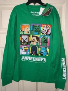 NWT Mojang Studios Minecraft Boy's Small Creeper Steve Enderman Green LS T-shirt - Picture 1 of 2