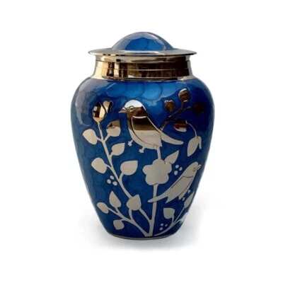 Silver blessing bird large blue adult memorial ashes urn - Image 1 of 4