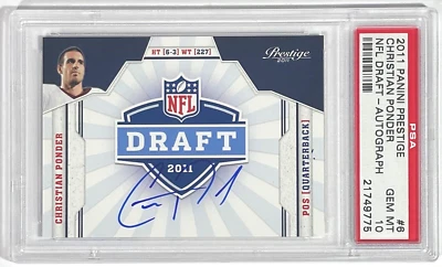 2011 Panini Prestige NFL Draft Christian Ponder Auto RC #6 PSA 10 GEM MINT - Image 1 of 2