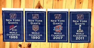 Juego de 4 pancartas/banderas de campeones del Super Bowl de los New York Giants de la NFL de 18,5" x 11,5" Foto 1 de 4