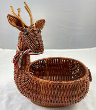 Vintage 8x 9.25 Reindeer Basket Wicker Rattan Woven Planter Deer