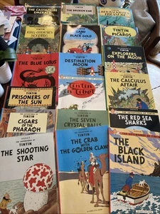 Adventures of Tintin Little Brown LOT of 18 SC TPB 11.5"x8.5" Herge 1970's - Picture 1 of 24