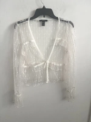 Cárdigan Y2K Hada Blanco Malla Transparente Top Encaje Coqueta M Mangas Acampanadas Romántico Foto 1 de 3