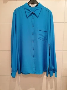 Damen Seiden Bluse Gr. 42 Hemdbluse 100 % Seide Blau - Bild 1 von 4